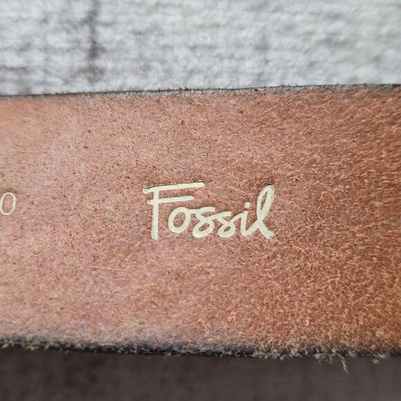 Vintage Fossil Silver Metallic Embossed Textured Genuine Leather Belt Womens L main image 7